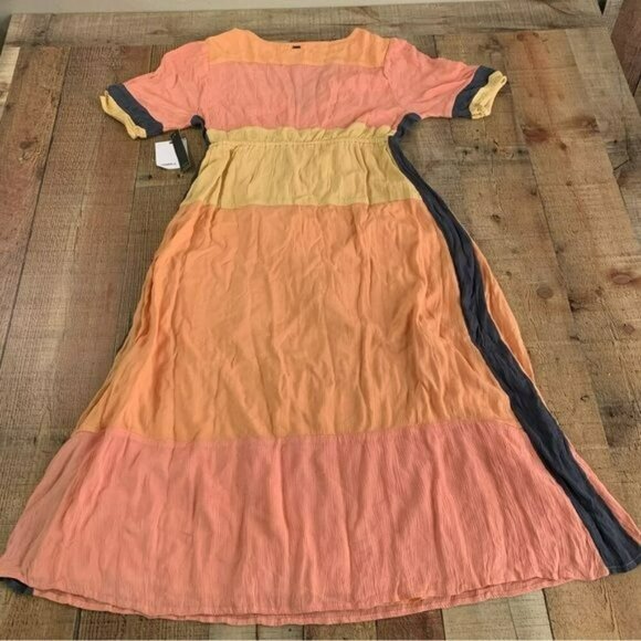 O’Neill Phaedra beach color block dress orange navy yellow pink size small - Picture 9 of 10